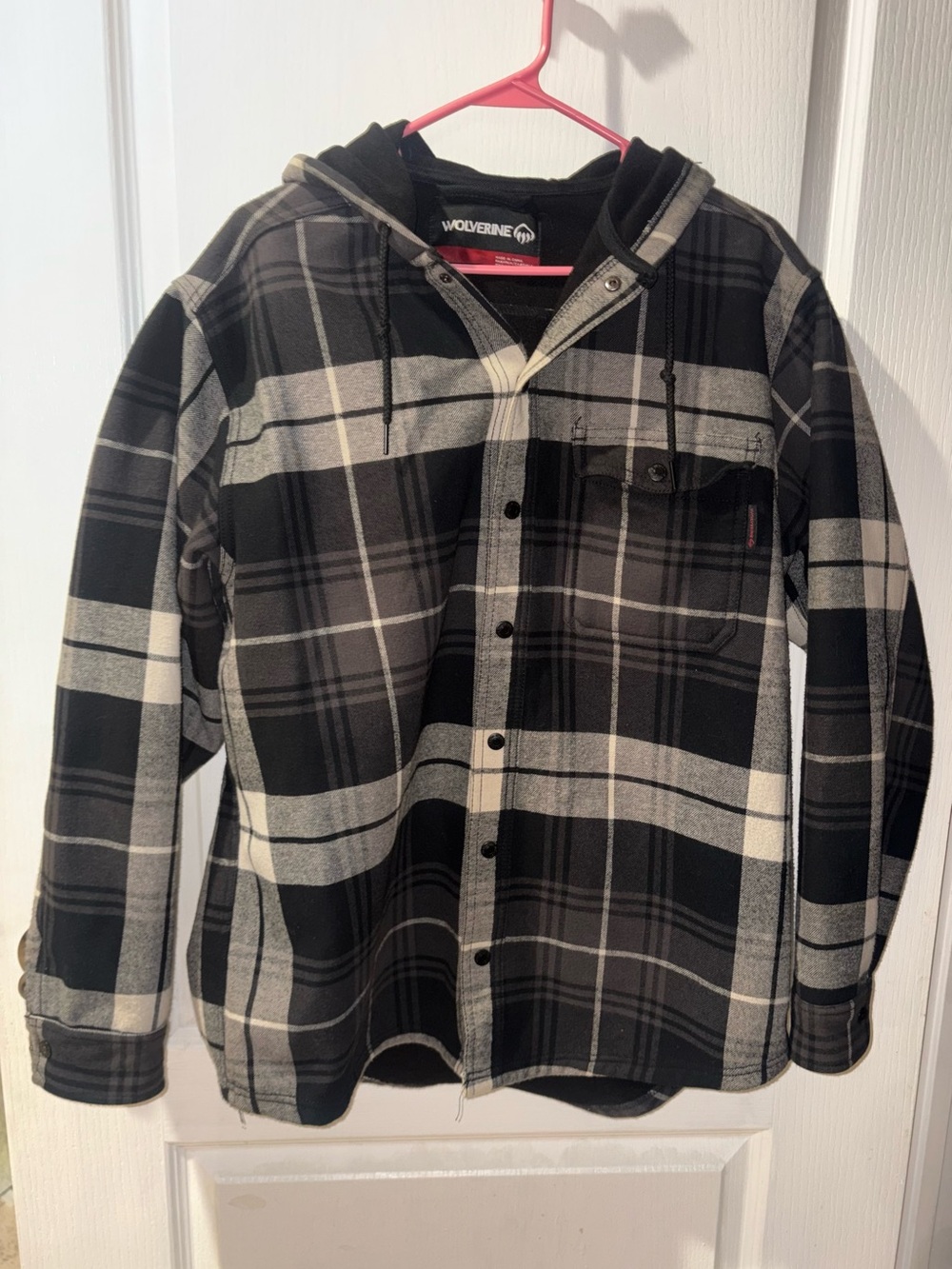 Wolverine Black Hooded Plaid Shirt Jacket